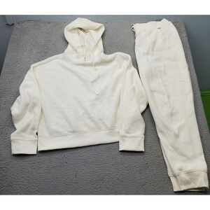 Adore Me 2 Piece Lounge Suit Sleepwear Hoodie & Pants Womens L Cream Soft Fleece